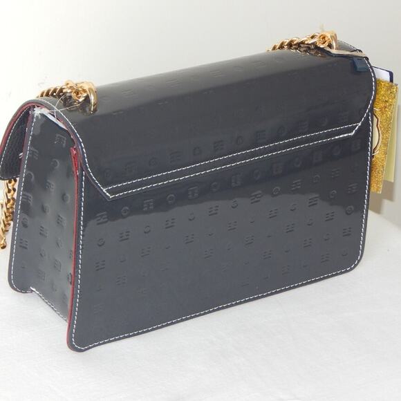 ARCADIA Genuine Patent Leather Flap Chain Crossbody Bag in Dark Grey Italy NWT - Picture 9 of 15